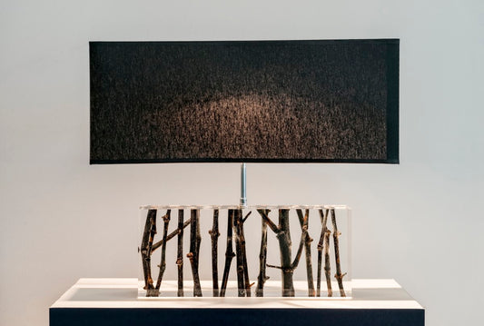 lampe en acrylique avec sarments de bois, couleur noir, Entreprise du Patrimoine vivant FIVA