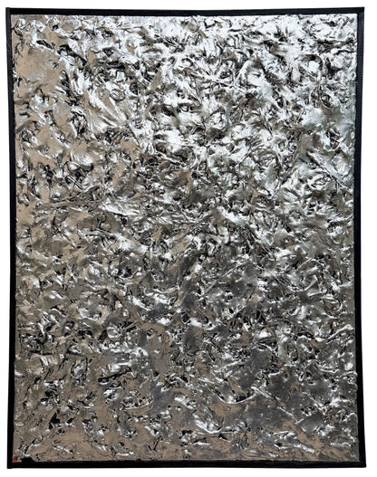 Tableau contemporain abstrait en relief Dynamic Texture argent par Vincent GILD, résine sculptée et dorure à la feuille d'argent.
